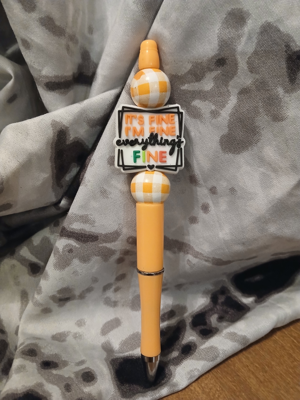 Yellow Plaid Accented Pen - "Everything's Fine"